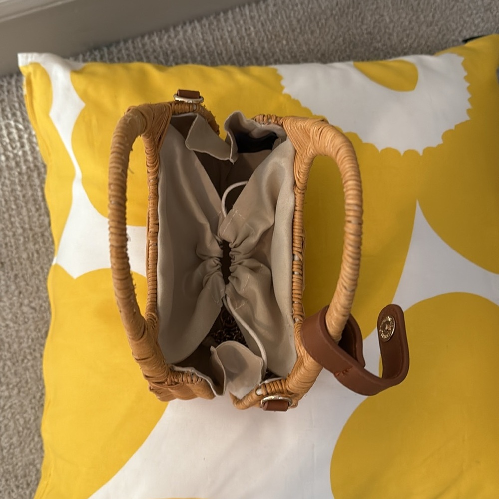 Tuckernuck Wicker Mini Bag with Brown Leather Trim and Gold Chain - Picture 7 of 12